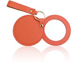 Spiegel, rond, sleutelhanger, spiegel, draagbare handspiegel, PU-leren hoes, mini-cosmeticaspiegel voor handtas, portemonnee, thuis, kantoor, school, winkelen, reizen (oranje)