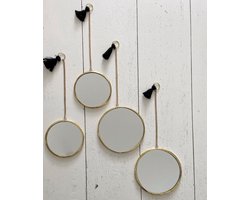 Spiegel set incl. zwart kwastje - messing - zwart kwastje - set van 2 - maat S en M - dia. 10 en 13 cm