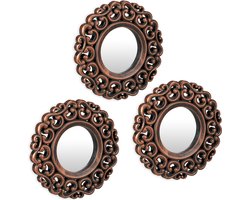 spiegel set van 3 - barok - rond - Ø 25 cm - hal - kunststof - brons-zwart
