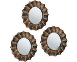 spiegel set van 3 - rond - Ø 25 cm - woonkamer - kleine muurspiegel - kunststof - goud