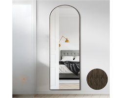 Spiegel-Spiegel staand- Walnoot Hout- Aluminium Frame-Vrijstaand of Wandmontage Worden-(161x52)cm-(Ebben Hout).