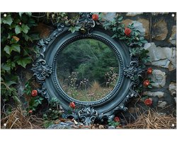 Spiegel tuinposter - Meubel posters - Tuinposters Stenen muur - Tuinschilderij voor buiten - Tuinaccessoires - Decoratie tuin tuinposter 90x60 cm