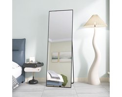Spiegel van Volledige Lengte 165x60 cm, Vrijstaande Spiegel met Eenvoudig Frame, Grote HD-Wandspiegel met Haak, Heldere HD-Glazen Reflectie, Onbreekbaar en Lichtgewicht (Zwart, 165x60 cm)