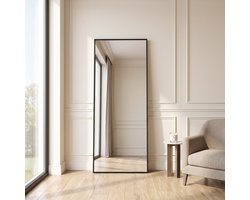 Spiegel Volledige Lengte 150x40 cm, Vrijstaande Spiegel met Eenvoudig Frame, Grote HD-Wandspiegel met Haak, Heldere HD-Glazen reflectie, Onbreekbaar en Lichtgewicht (Zwart, 150x40 cm)