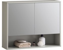 Spiegelkast 60x20x49,5 cm - Grijze Wandkast met 2 Deuren en 1 Legbord voor de Badkamer