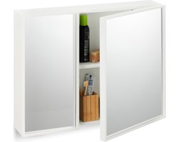 spiegelkast badkamer - 2 deuren - 50x65x15,5 cm - ondiepe hangkast - wit