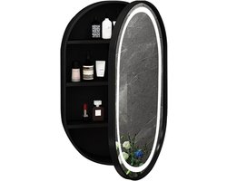 Spiegelkast Badkamer - Medicijnkast Hout - Opbergen Badkamer - Met Licht - 50x80 cm - Zwart