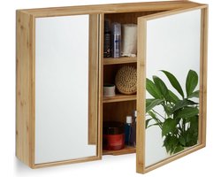 Spiegelkast badkamer - twee deuren - spiegel - bamboe - badkamerkast - hangkast