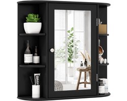 Spiegelkast Badkamer – Zwarte Wandkast van Hout met Planken, 66 x 63 x 16,5 cm
