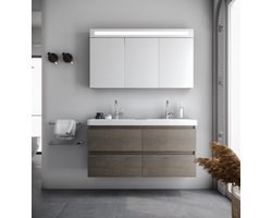 Spiegelkast / Badkamerkast Bellino - Houtnerf Grijs - 120x68cm - LED Verlichting - Voorgemonteerd - 3 Deurs - Tuimelschakelaar