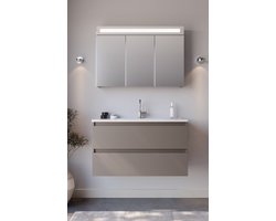 Spiegelkast / Badkamerkast Luciano - Taupe - 100x68cm - LED Verlichting - Voorgemonteerd - 3 Deurs - Tuimelschakelaar