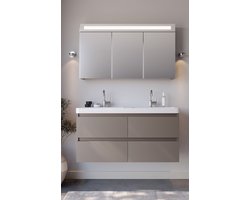 Spiegelkast / Badkamerkast Luciano - Taupe - 120x68cm - LED Verlichting - Voorgemonteerd - 3 Deurs - Tuimelschakelaar