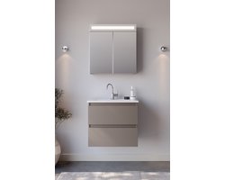 Spiegelkast / Badkamerkast Luciano - Taupe - 65x68cm - LED Verlichting - Voorgemonteerd - 2 Deurs - Tuimelschakelaar