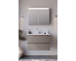 Spiegelkast / Badkamerkast Luciano - Taupe - 85x68cm - LED Verlichting - Voorgemonteerd - 2 Deurs - Tuimelschakelaar