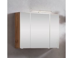 Spiegelkast Kornel/Luna 80cm 3 Deuren & Ledverlichting - Eik - Held - Badkamer Spiegelkast - Bruin - Spaanplaat