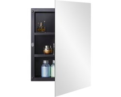 Spiegelkast Kunststof - Badkamerkast Ophangen - Badkamer Organiseren - Verstelbare Planken - 40 x 56 cm - Zwart