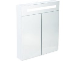 spiegelkast LED - 2 deuren - 3 vakken - 67x60x12 cm - hangkast - met stopcontact - wit