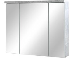 Spiegelkast met LED-verlichting in betonlook wit - Moderne badkamerspiegel kast met opbergruimte - 80 x 69 x 20 cm (b x h x d)