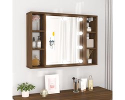 Spiegelkast met LED - Wandspiegel Kast - Badkamer Organisatie - Ruime Opbergruimte - 76 cm Breed - Eikenbruin