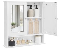 Spiegelkast met opbergruimte, hangkast voor badkamer, 56 x 58 x 13 cm, wit