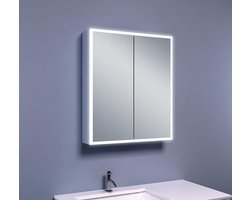 Spiegelkast Quatro 60x70x13cm Aluminium Geintegreerde LED Verlichting Sensor Lichtschakelaar Stopcontact Glazen Planken