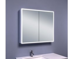 Spiegelkast Quatro 80x70x13cm Aluminium Geintegreerde LED Verlichting Sensor Lichtschakelaar Stopcontact Glazen Planken