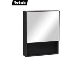 Spiegelkast RVS wandkast - met 2 binnenwanden - open glazen wand - voor badkamer - 46x13,5x58 cm - 1 stuk