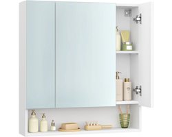 Spiegelkast - Spiegelkast Badkamer - Badkamermeubel - 3 Deuren - Met Verstelbare Planken - Wit