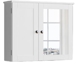 Spiegelkast Wandkast Met Spiegel 60x16.59x49 cm Kast Wit MDF Gelakt Hangkast Modern Voor Badkamer Hal Opbergruimte