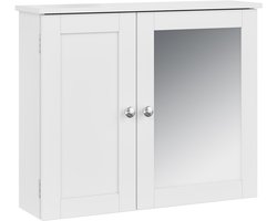 Spiegelkast Wandkast, opbergkast, badkamerkast met 2 deuren en spiegel, muurmontage voor ruimtebesparing, modern en eenvoudig design, geschikt voor slaapkamer, hal en badkamer, 60×16,59×49 cm, wit.