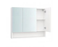 Spiegelkast Wandmontage Badkamerkast Opbergkast 16,5 x 90 x 75 cm Wit Met drie spiegeldeuren, opbergruimte en verstelbare planken Eenvoudig te monteren en schoon te maken Stevig houten frame Modern minimalistisch ontwerp Geschikt voor badkamer