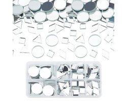 Spiegelmozaïek-tegel - 180 stuks - 4 vormen - glazen spiegeltegel - platte ronde/driehoek/ruit/vierkant - Decoratieve mozaïektegels - DIY-tegels voor wandkunst - deur - thuis