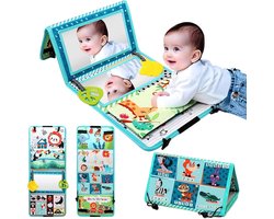 Spiegelspeelgoed met Knisperboek, Opvouwbare Buikspiegel 0-6 Maanden, Tummy Time Speelgoed, Contrastkaarten Baby Contrastboek Stoffen Boek, Speelgoed voor Pasgeborenen en Peuters