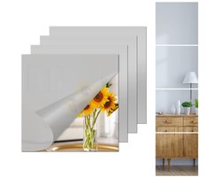 Spiegeltegels, zelfklevend, plakspiegel voor de muur, spiegellijm, 4 stuks, zelfklevende spiegelfolie, vierkante spiegelfolie, wandspiegel voor doe-het-zelf woonkamer, kastdeur, 20 x 20 cm