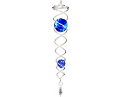 Spin Art windspinner twister RVS - 30cm lang - facetkogels blauw