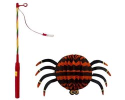 Spinnen Lampion - Zwart-Oranje - 12x25cm - Halloween - Versiering - Decoratie - Lampionnen - Met Stok - Griezelige Spin - Optocht