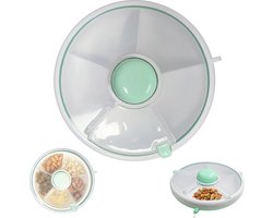 Spinner, snackkom met deksel, snackdoos met compartimenten om te draaien met 5 compartimenten, snackkom spinner voor feestnoten, droge kruiden, snoep, noten, fruit, groenten, groen