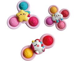 Spinner - Unicorn - Fidget - Badspeelgoed - Baby Spinner - Baby - Speelgoed - 3 stuks - Zuignap - Vrolijk - Happy - Sensorisch speelgoed