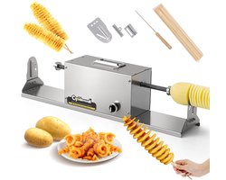 Spiraalsnijder, aardappelsnijder, elektrische aardappel, tornado, spiraalsnijder, roestvrij staal, met bamboespiesen, voor commercieel gebruik