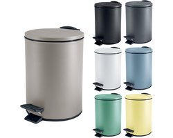 SPIRELLA Adelar Pedaalemmer 3L Mat Taupe - Softclose Systeem - Uitneembare Binnenemmer - Stijlvolle Pedaalbak voor Badkamer en WC - Ø 16,8 x H 25 cm