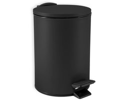 SPIRELLA Adelar Pedaalemmer 3L Zwart - Softclose Systeem - Verwijderbare Binnenemmer - Mat Stalen Design - Badkamer Toilet - Ø 16,8 x H 25 cm