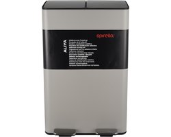 Spirella ALIYA Prullenbak 60L – Vuilnisbak met 2 Vakken – Taupe Staal – Afvalscheiding voor Keuken