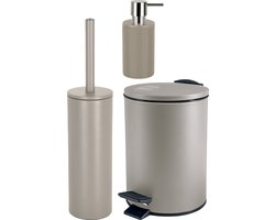 Spirella Badkamer accessoires set - WC-borstel/pedaalemmer/zeeppompje - metaal/keramiek - beige - Luxe uitstraling
