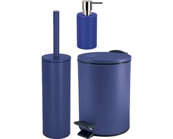 Spirella Badkamer accessoires set - WC-borstel/pedaalemmer/zeeppompje - metaal/keramiek - donkerblauw - Luxe uitstraling