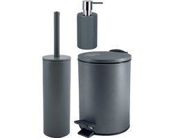 Spirella Badkamer accessoires set - WC-borstel/pedaalemmer/zeeppompje - metaal/keramiek - donkergrijs - Luxe uitstraling