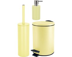 Spirella Badkamer accessoires set - WC-borstel/pedaalemmer/zeeppompje - metaal/keramiek - geel - Luxe uitstraling