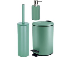 Spirella Badkamer accessoires set - WC-borstel/pedaalemmer/zeeppompje - metaal/keramiek - salie groen - Luxe uitstraling