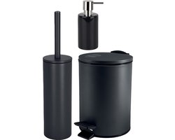 Spirella Badkamer accessoires set - WC-borstel/pedaalemmer/zeeppompje - metaal/keramiek - zwart - Luxe uitstraling
