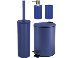 Spirella Badkamer accessoires set - WC-borstel/pedaalemmer/zeeppompje/beker - metaal/keramiek - donkerblauw - Luxe uitstraling