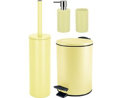 Spirella Badkamer accessoires set - WC-borstel/pedaalemmer/zeeppompje/beker - metaal/keramiek - geel - Luxe uitstraling